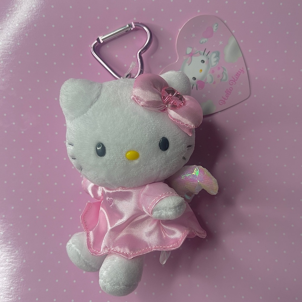 Rare Sanrio Hello Kitty Pink Angel Mascot Plush Keychain